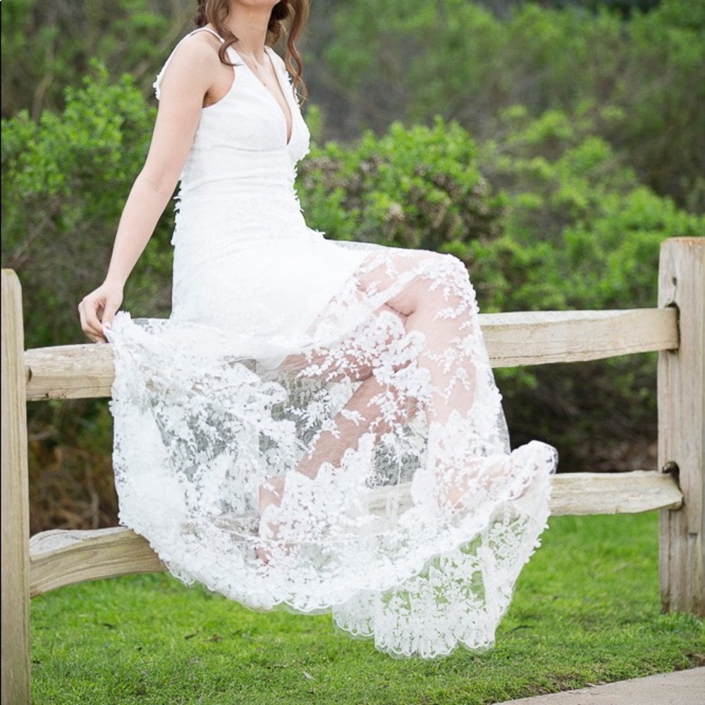 White lace dress with pearls added!